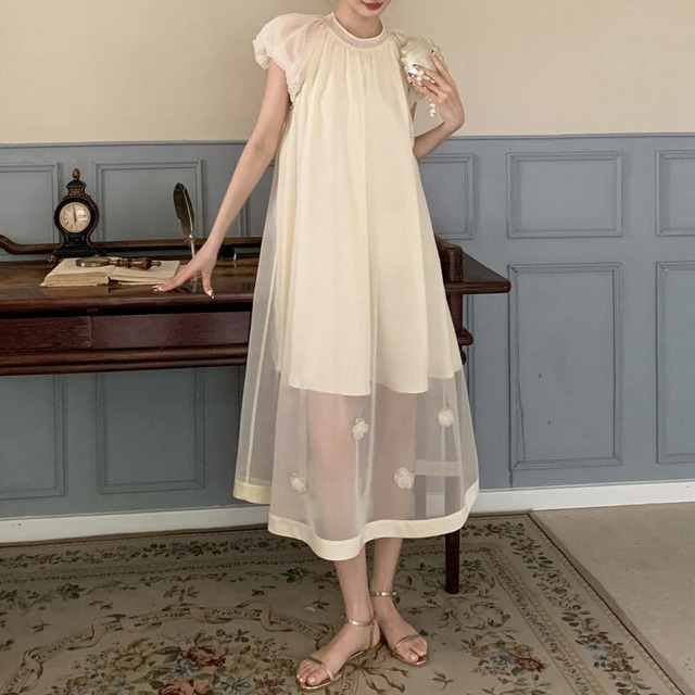 Sheer hem puff dress　M590