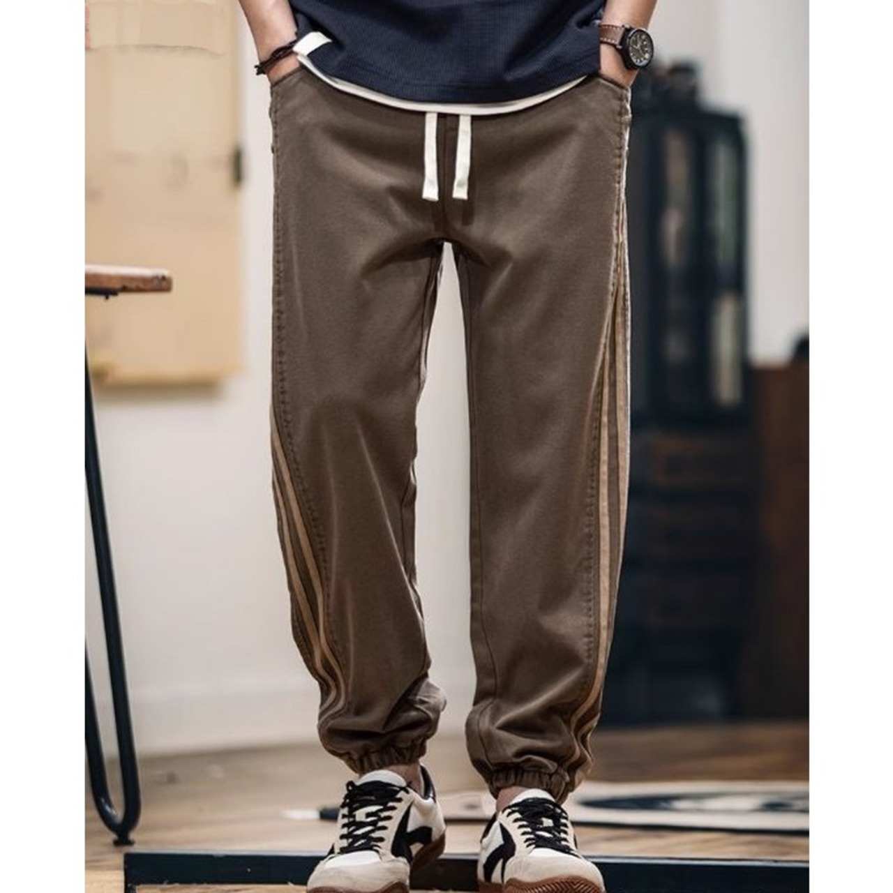 Snap Button Fly Drawcord Jogger Pants ◇2color H0655