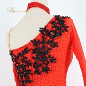 社交ダンス 衣装 スタンダードドレス ワンピース ドレス スタンダード フロート 赤 黒 デモ 競技 VeRTigo フリル レース ブラック系 レッド系 競技用ドレス ダンス衣装 フロートデザイン 華やか パーティー 衣装フリル おしゃれ ステージ衣装 女性用 上品