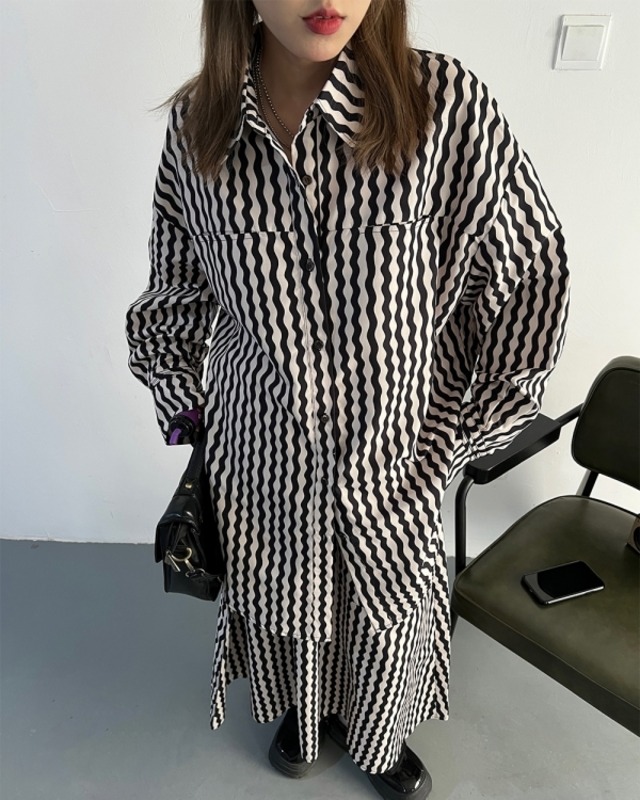 Big Silhouette Striped Shirt［A0092］