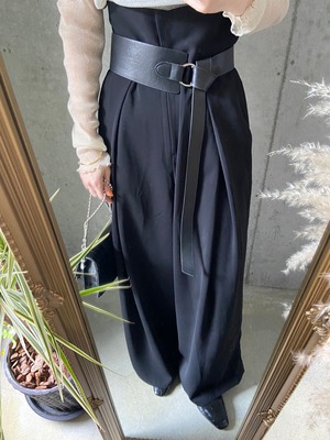 ハイウエストワイドスラックスパンツ【ブラック】