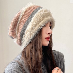 リブ編み ビーニー帽 レディース 秋冬 韓国 ニット帽 おしゃれ 大人 かわいい きれいめ 防寒 保温 暖かい 配色 帽子 ふわふわ 折りたたみ 小顔 大人可愛い 大人女子
