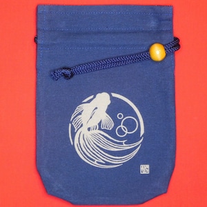 巾着袋 “金魚” (小) 藍色