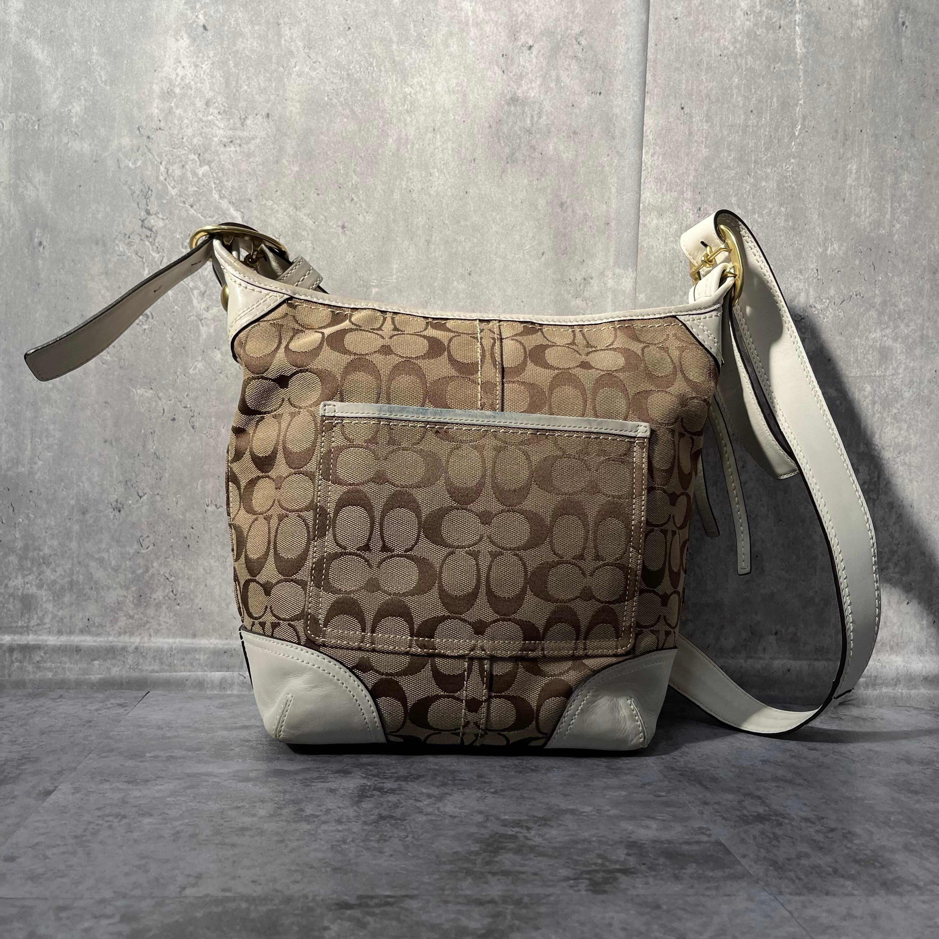 レディース COACH コーチ ホワイト ブラウン ショルダーバッグ