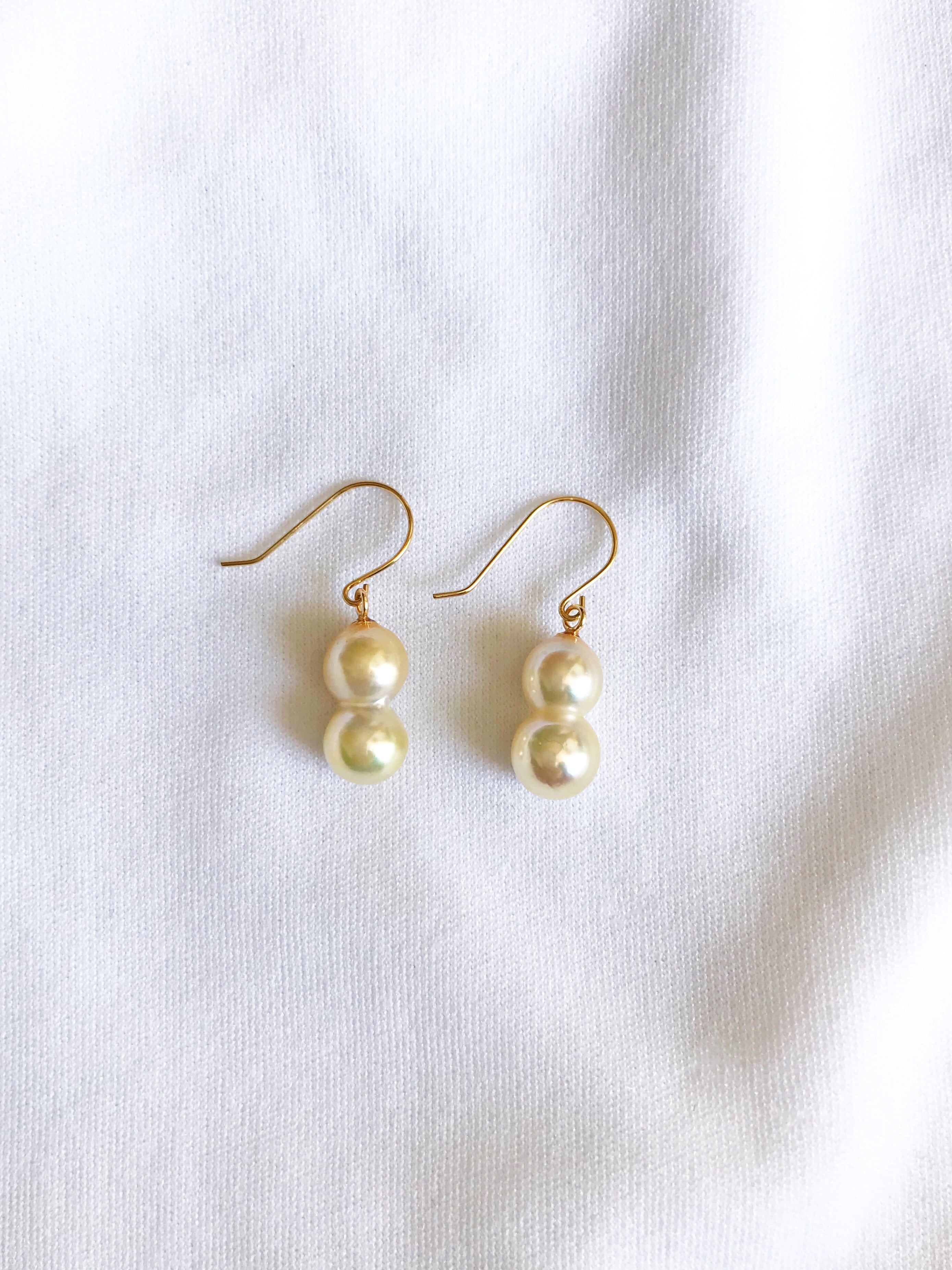 K18YG Akoya Twins Pearl Earrings 18金アコヤ双子真珠ピアス