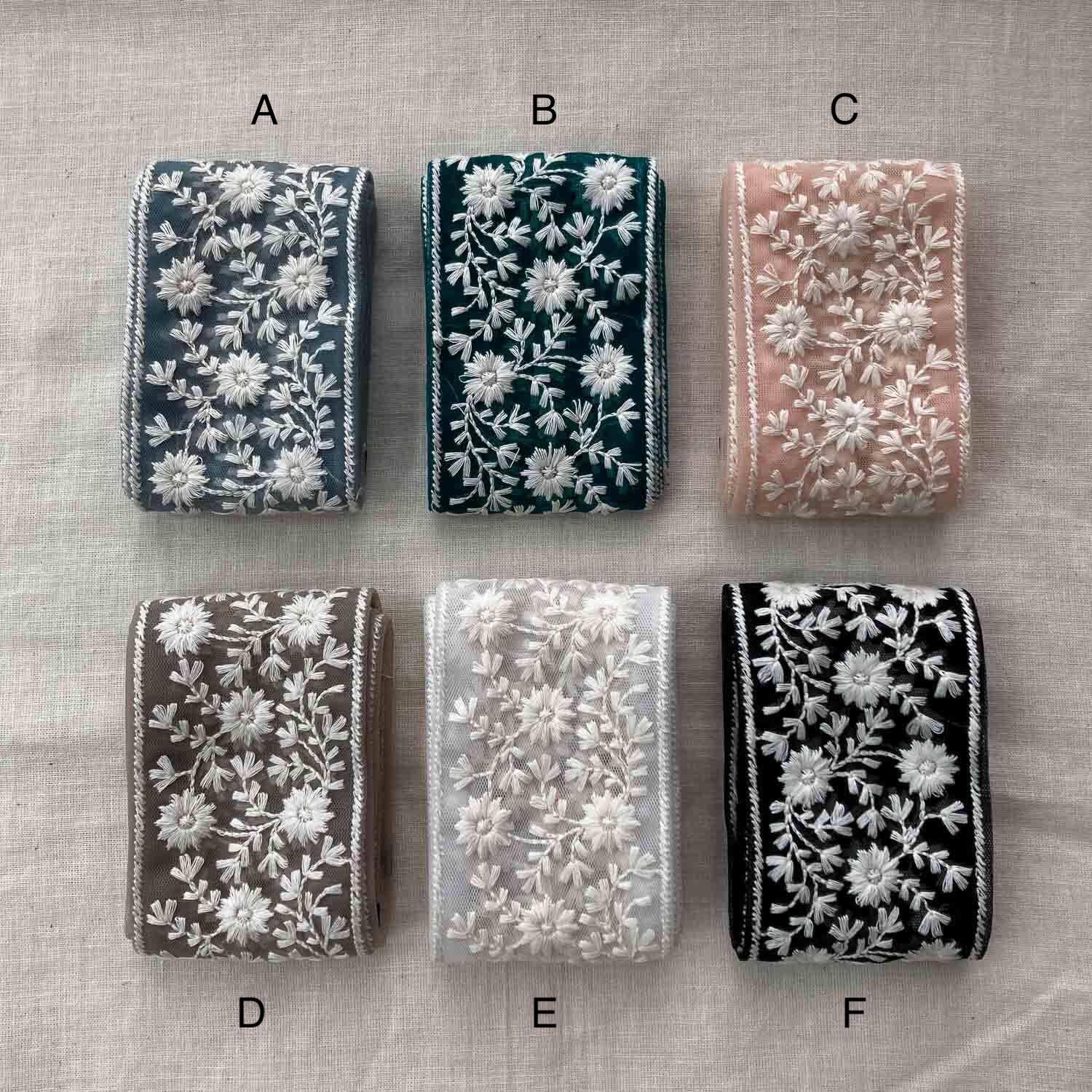 端ライン白小花刺繍チュールリボン（1mカット） | Dua-アクセサリー