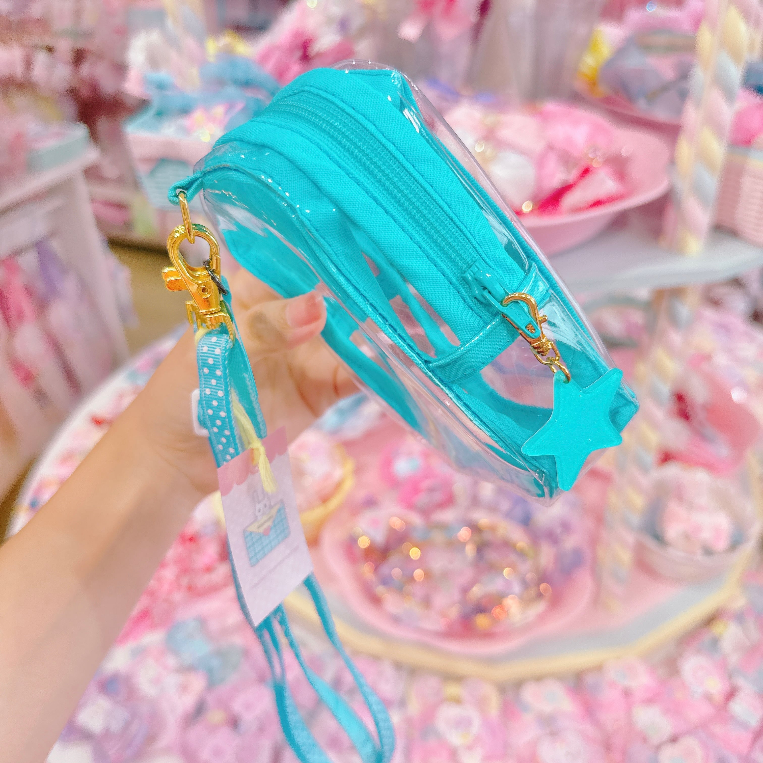 【N4】34-5クリアポーチ付きスマホストラップ（ライトブルー）