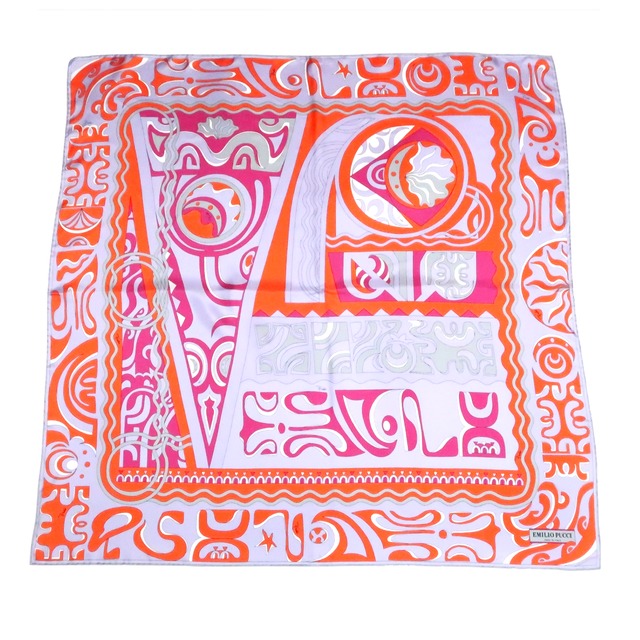 エミリオ・プッチ EMILIO PUCCI/スカーフ ライラック 黄赤 幾何学模様
