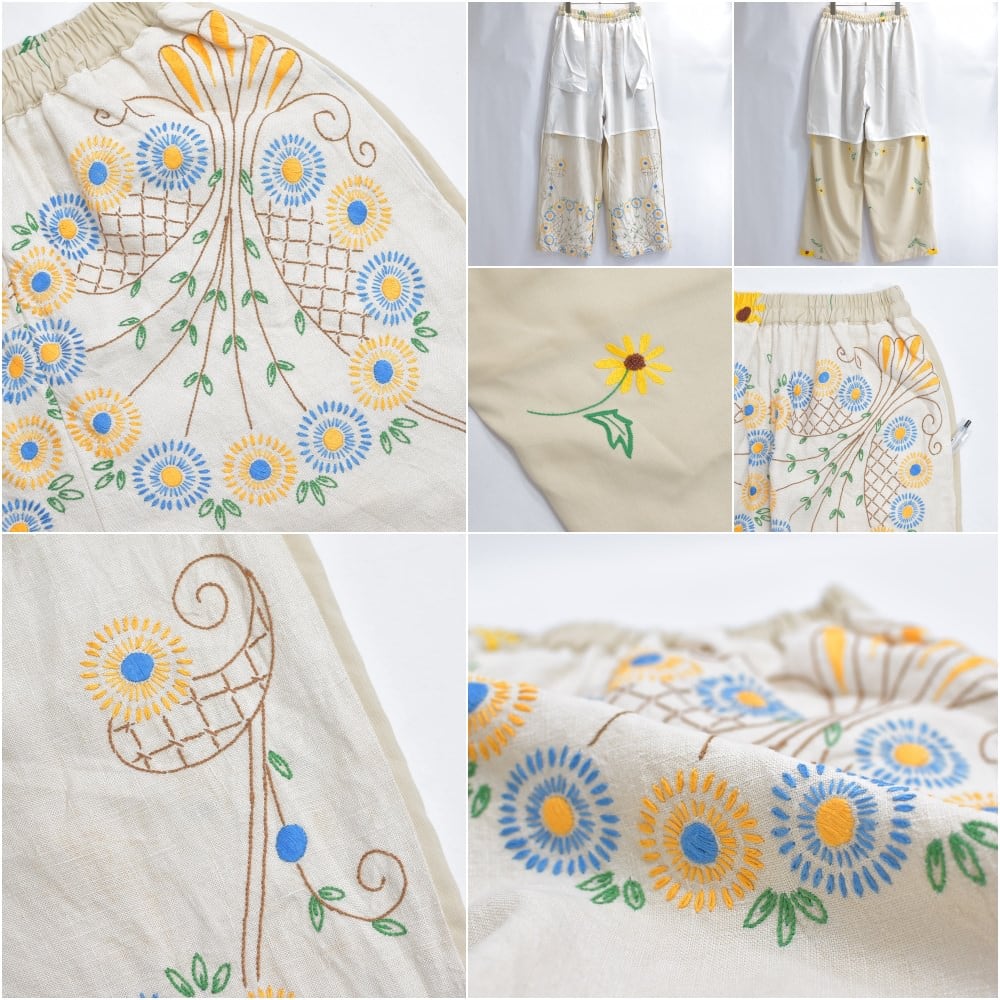 Remakeリメイク 再構築 パッチワーク&フラワー刺繍 デザイン ルーズ