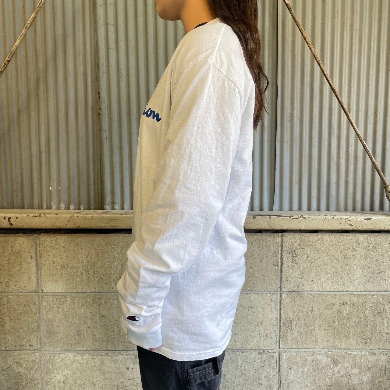 Champion チャンピオン フロントロゴ プリント ロングTシャツ メンズM