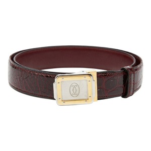 カルティエ マストライン スクエア バックル ベルト ボルドー系 クロコダイル メンズ CARTIER 【中古】