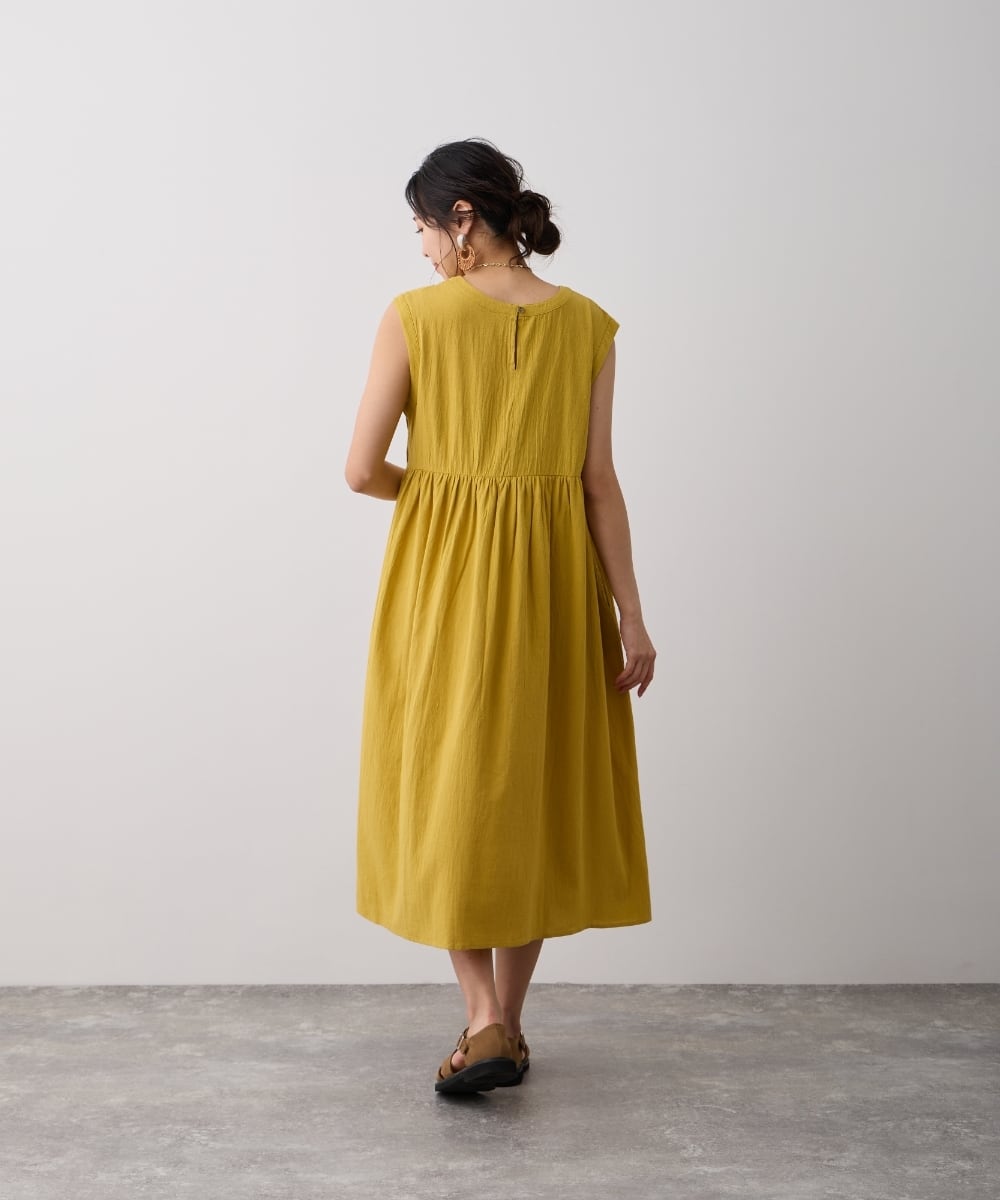 No.24019 ピンタックノースリーブワンピース Yellow | エルキカク