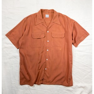 【1940-50s】"French Vintage" Brick Open Collar Short Sleeve Shirt