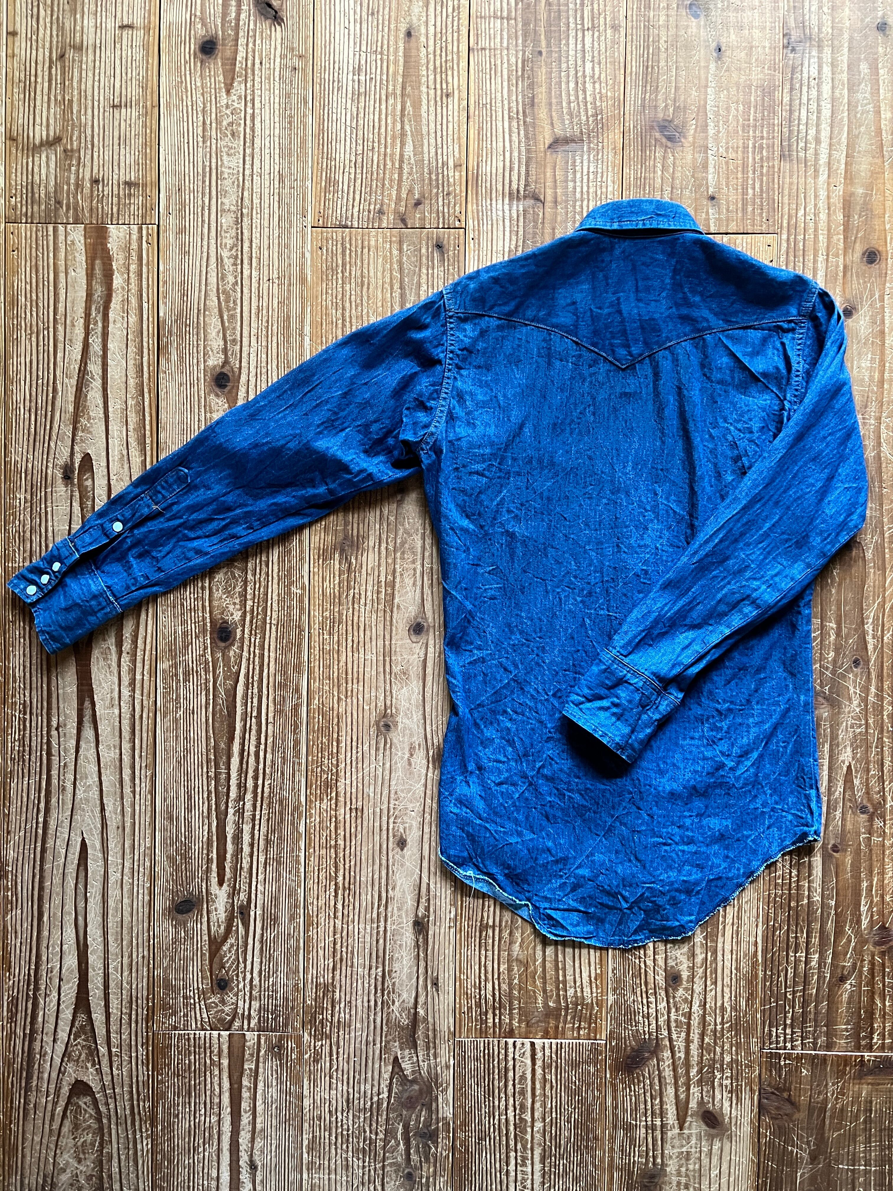 70's Wrangler 27MW デニムウエスタンシャツ 白タグ USA製 表記(14 1/2 × 32)