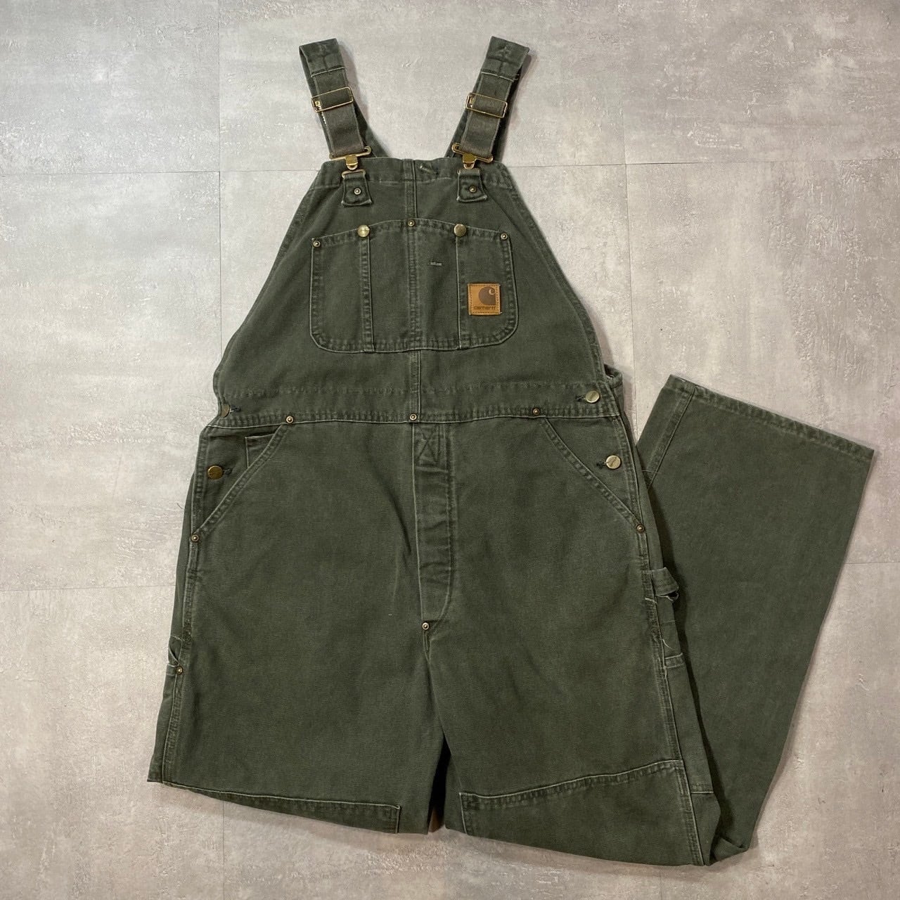 《実寸W39 L27》Carhartt カーハート オーバーオール ダブルニー カーキ USA製 No.4159s