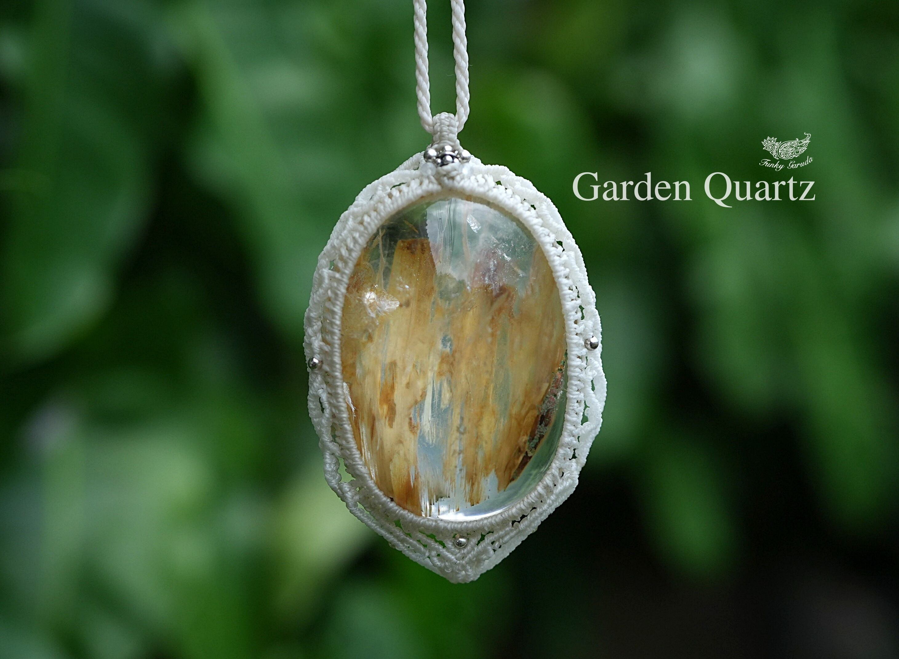 奇跡の断面★特大★ガーデンクォーツ マクラメペンダント1684