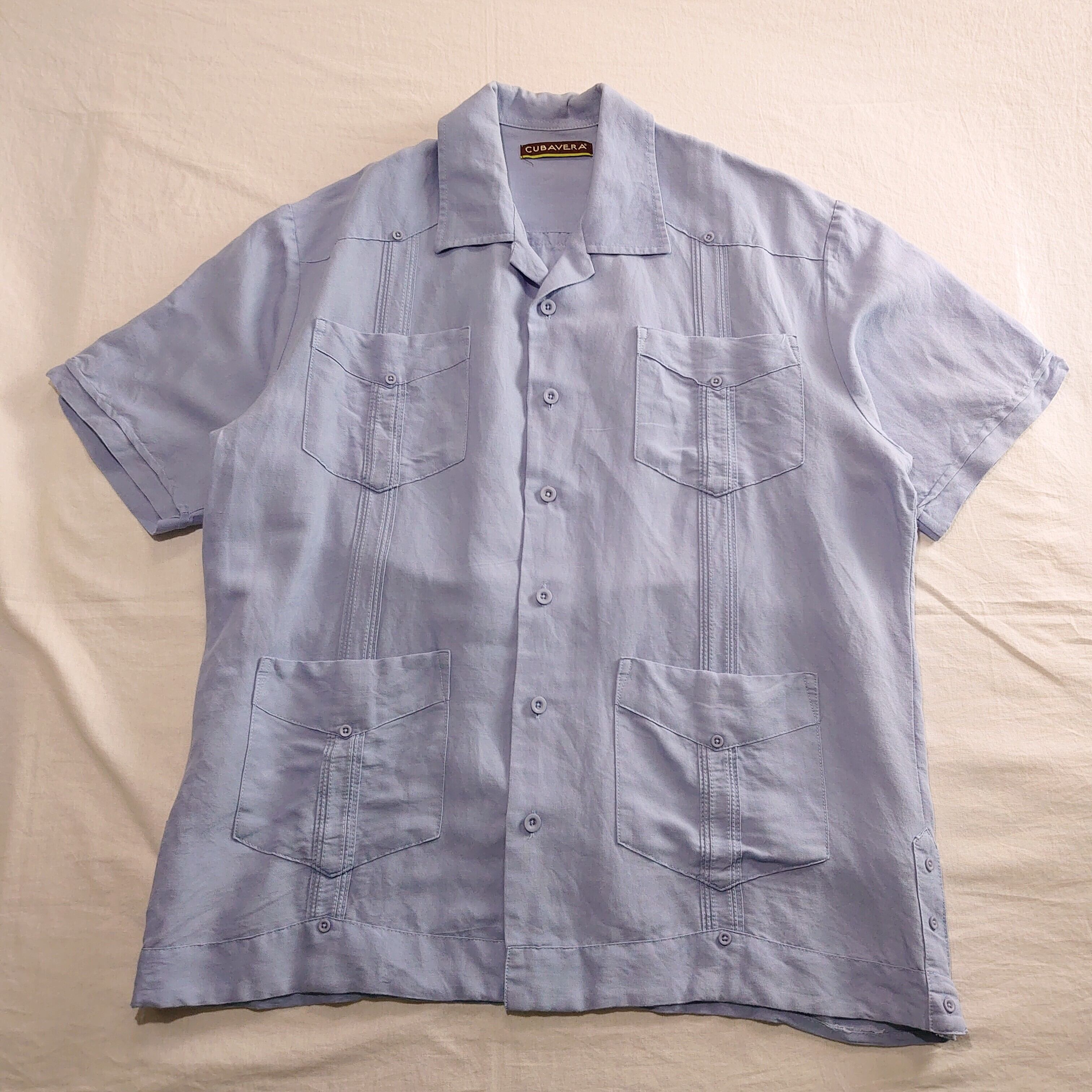 ラミー混合】cuba shirt キューバシャツ ライトブルー 開襟 オンライン古着屋 9chord