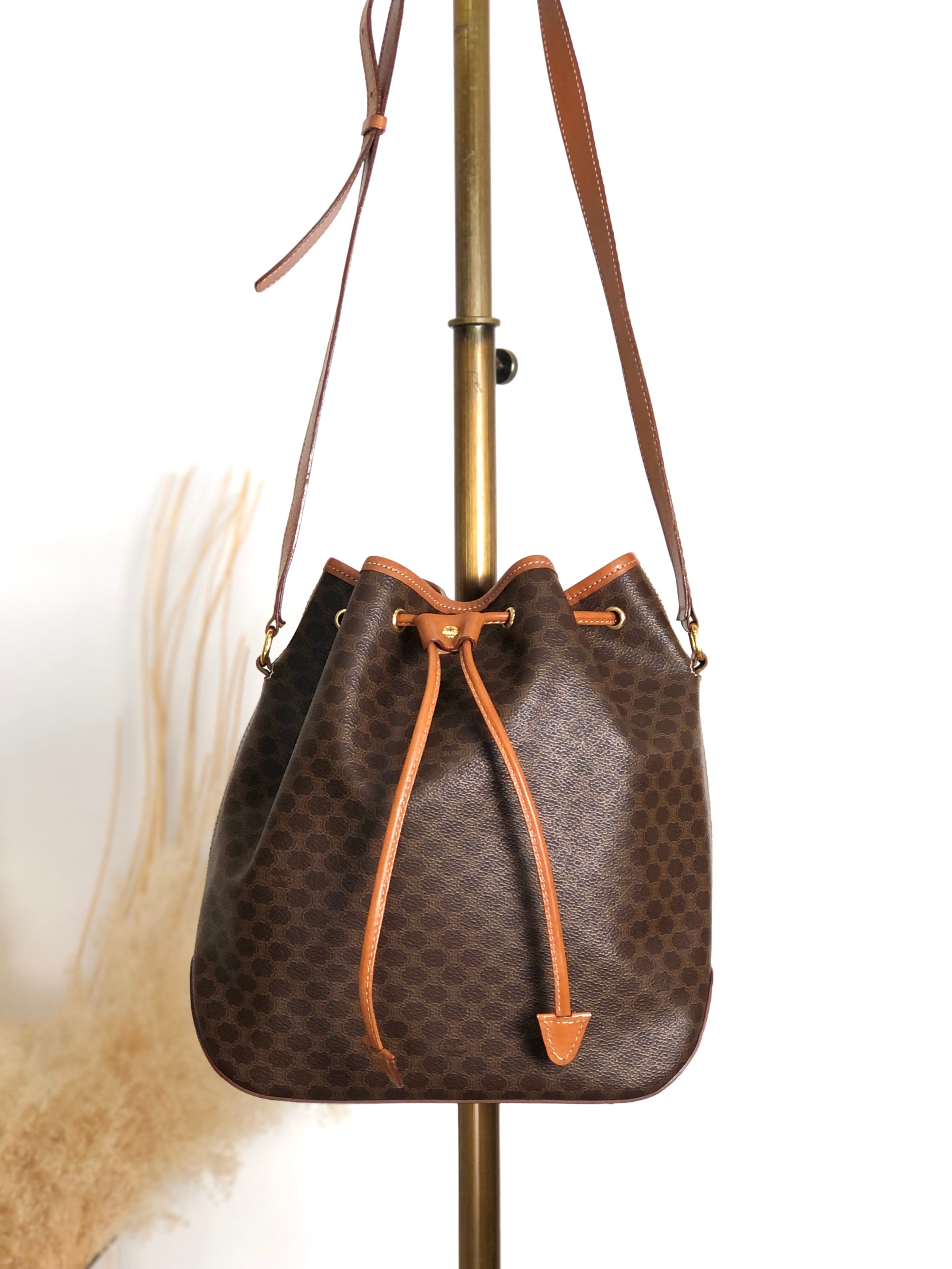 CELINE セリーヌ マカダム ショルダーバッグ ブラウン PVC 巾着