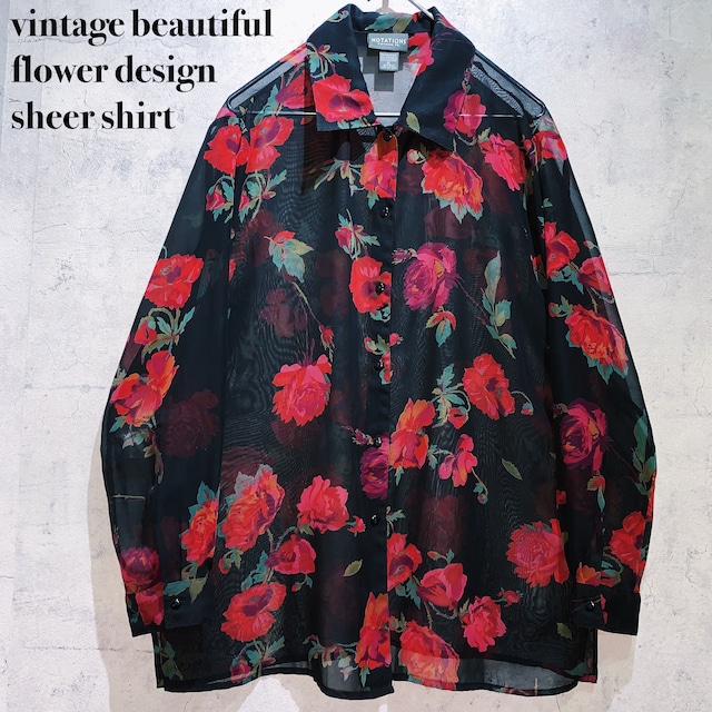 vintage beautiful flower design sheer shirt