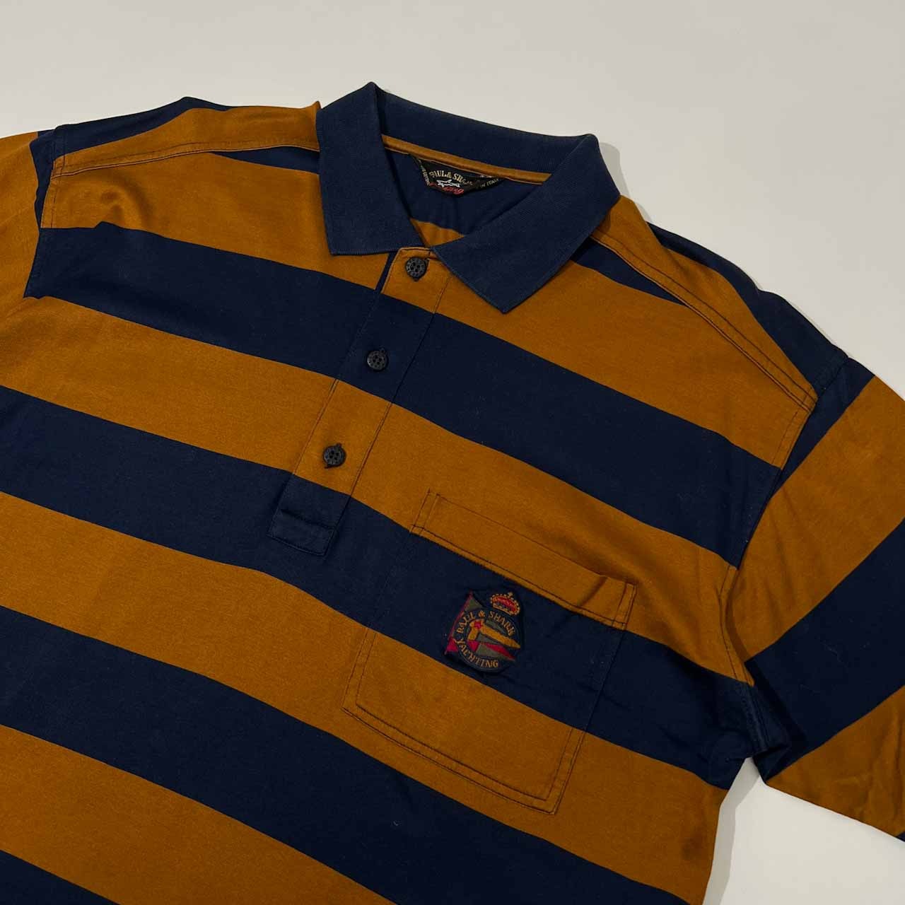 イタリア製 PAUL & SHARK ポールアンドシャーク ボーダー柄 天竺 半袖 ポロシャツ サイズ XL /ブラウン×ネイビー/オールド/ビンテージ
