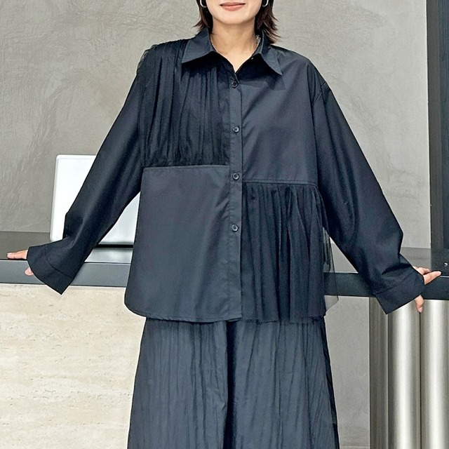 Tulle Paneled Shirt 01341