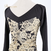 社交ダンス 衣装 トップス ブラウス ブラック系 チャコットロイヤルダンス Chacott ROYAL DANCE 日本製 黒 刺繍 花柄 花 パーティー 華やか かわいい ステージ イベント 練習 レッスン 伸縮 ストレッチ ベージュ系