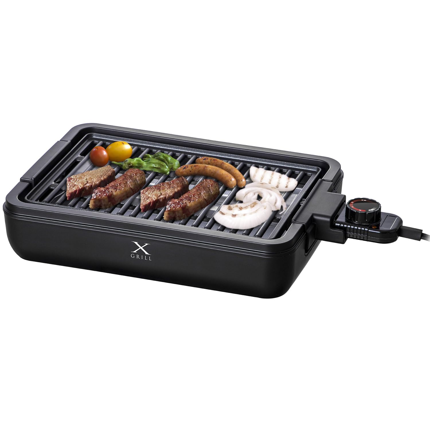 【在庫のみ】焼き肉グリル 減煙 コンパクトプレート XGRILL 一人暮らし 二人暮らし 煙約70%/油ハネ約85%カット 温度調節 (約80~230℃) 保温 焼き肉プレート 油受け皿付き 簡単お手入れ YGMA-X100(B)