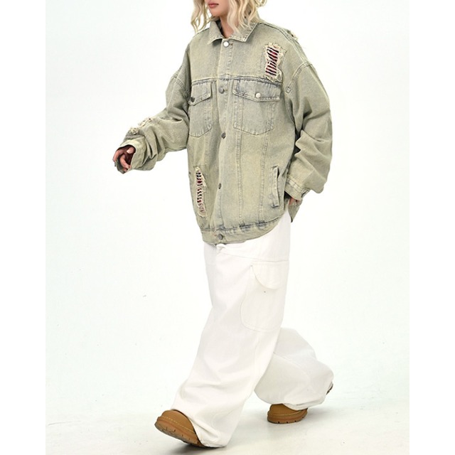 distressed washed denim jacket　ダメージウォッシュドデニムジャケット　J1338