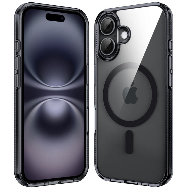 Supdeal iPhone 16 用 ケース MagSafe対応 透明な電話 黄変防止 耐衝撃 6.1 インチ (ブラック)