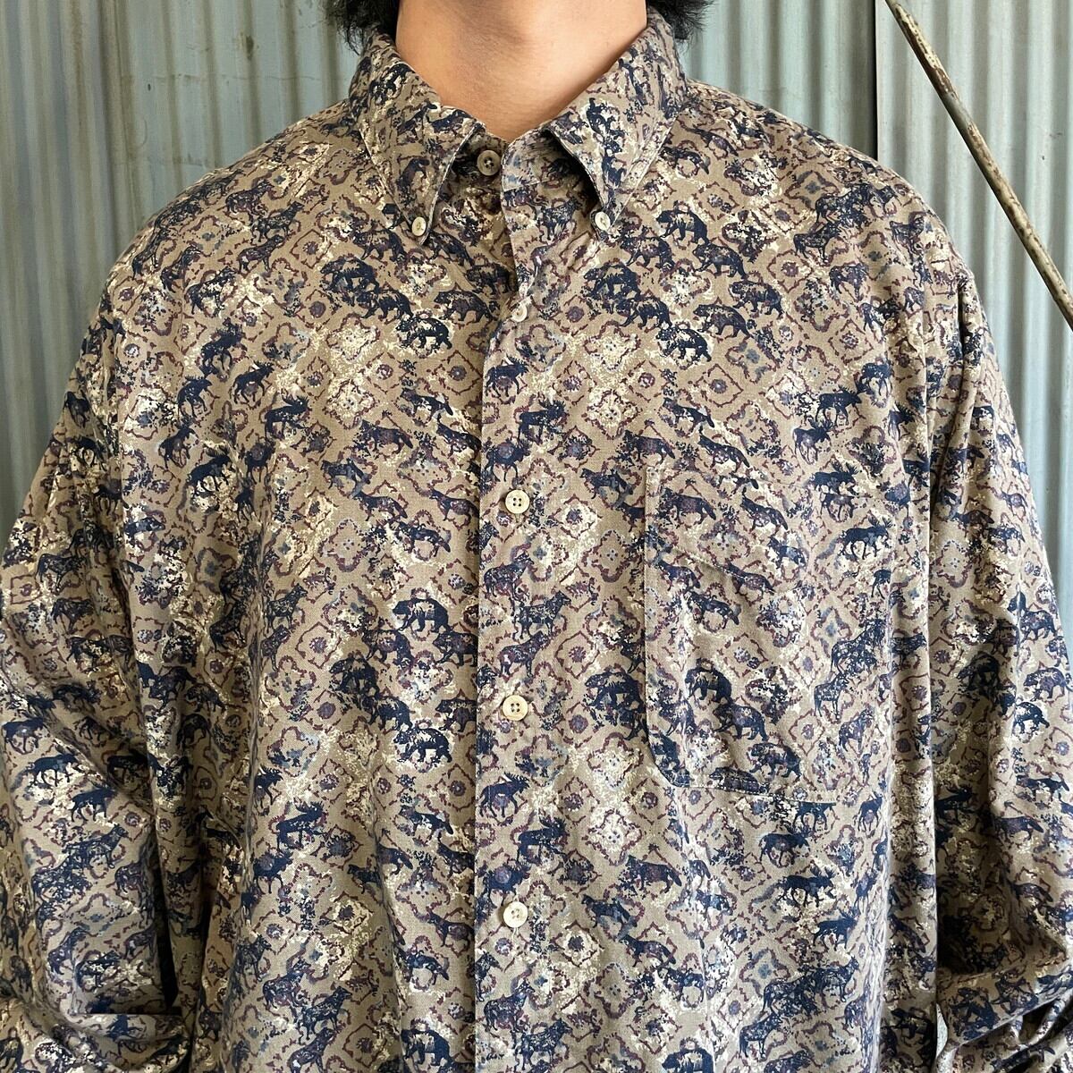 90年代 WOOLRICH ウールリッチ 総柄 アニマル 熊 鹿 オオカミ 長袖