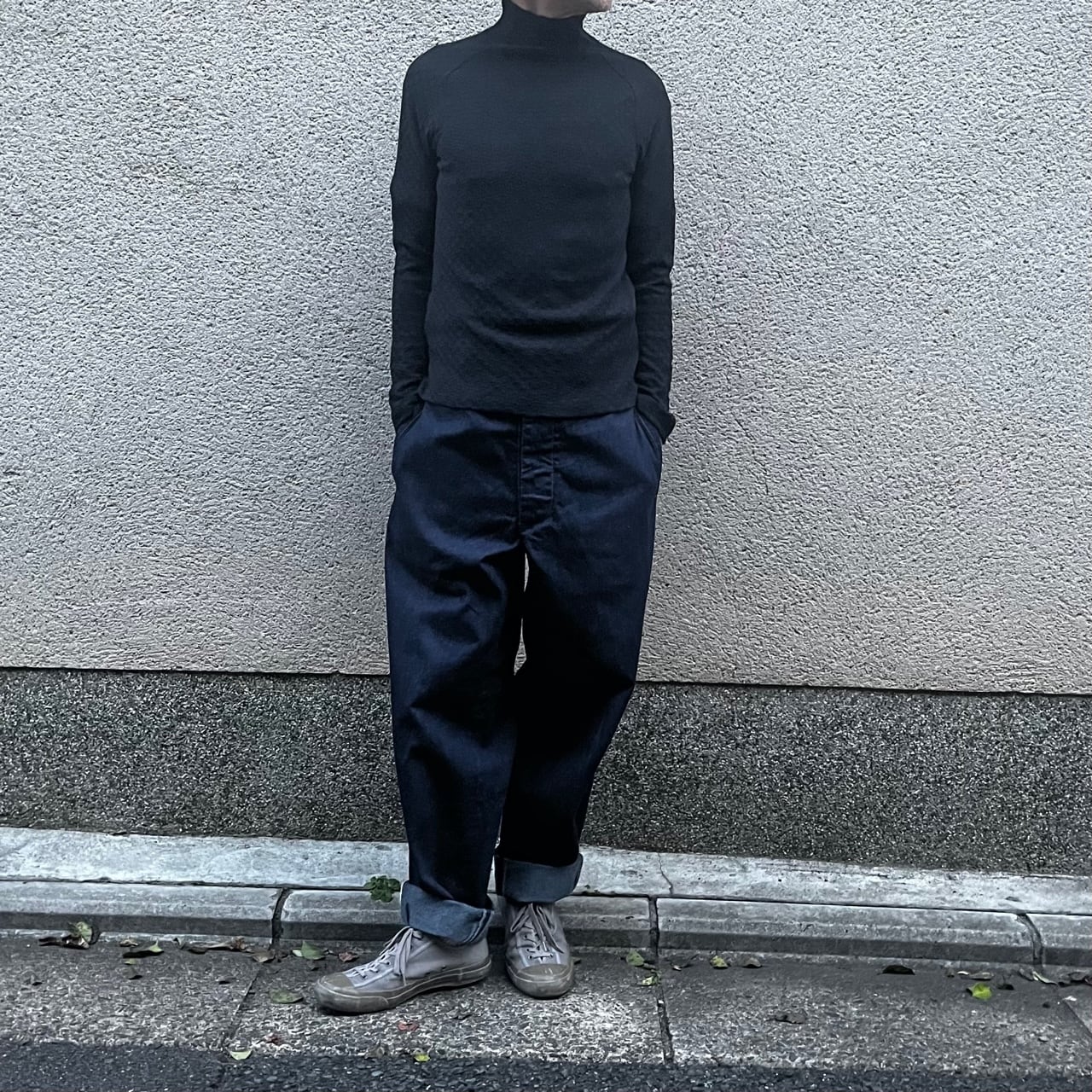 THE HINOKI / ザ・ヒノキ ORGANIC COTTON CHECKER TURTLE NECK T-SHIRT / チェッカータートルネックTシャツ#23W-31 BLACK
