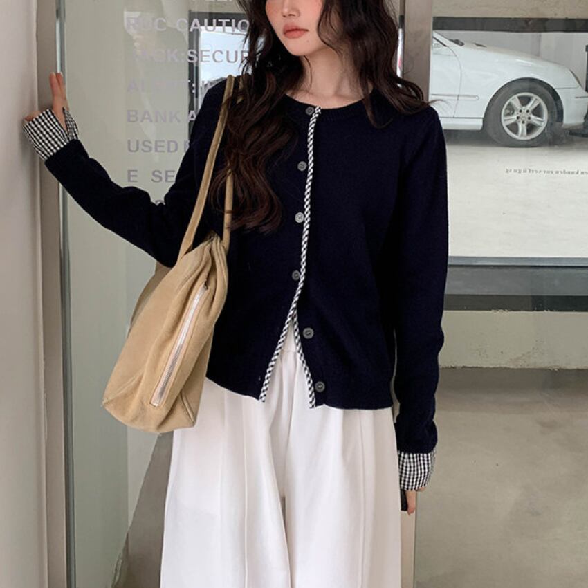 panel-check cardigan　J00440