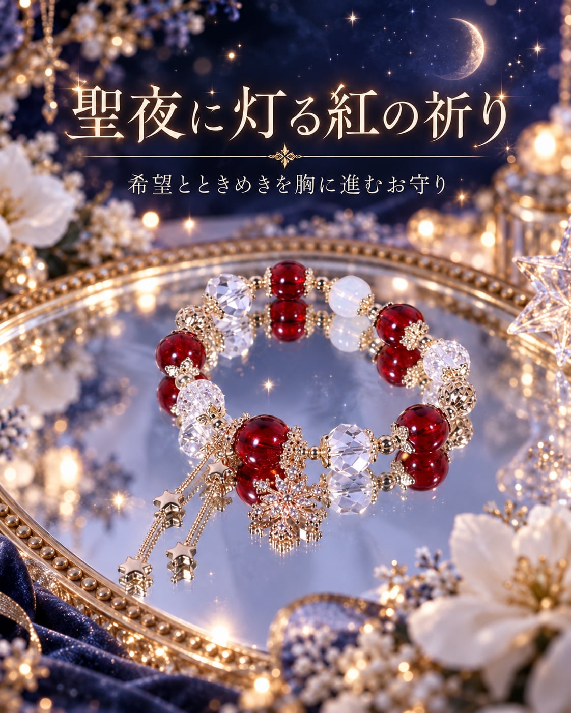聖夜に灯る紅の祈り|願いをあたためる冬の守護ブレスレット❤︎B504