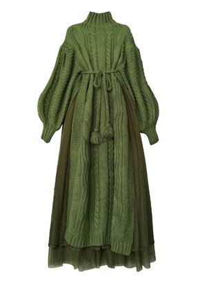 アイヴィー・エンブレイス　異素材mixニットワンピGR　M25105