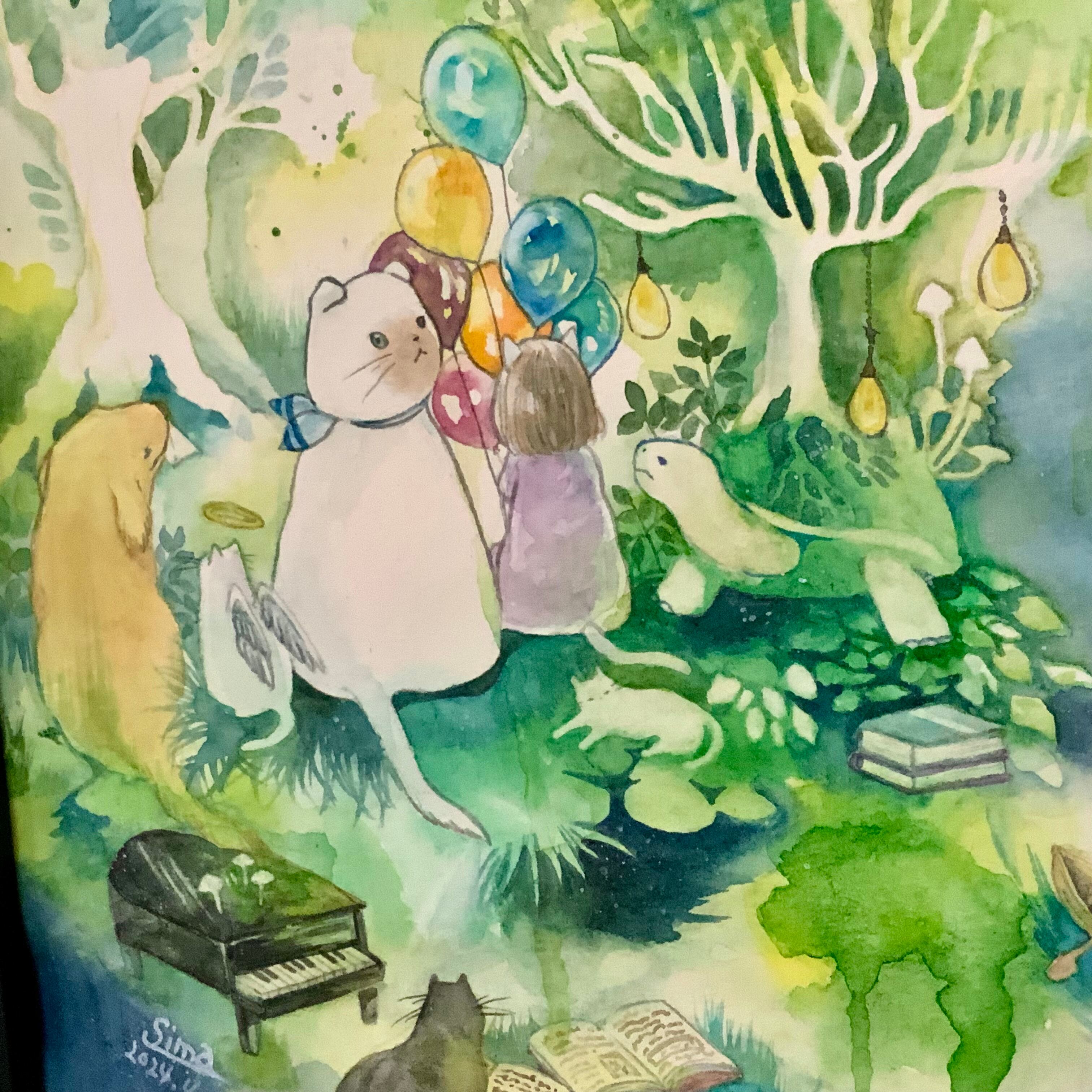 水彩画 空飛ぶ風船 | Art shop 森羅万象