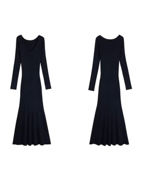 Vネックニットワンピース 2color A0555