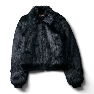 Vintage faux fur zip up short  jacket "BLACK"