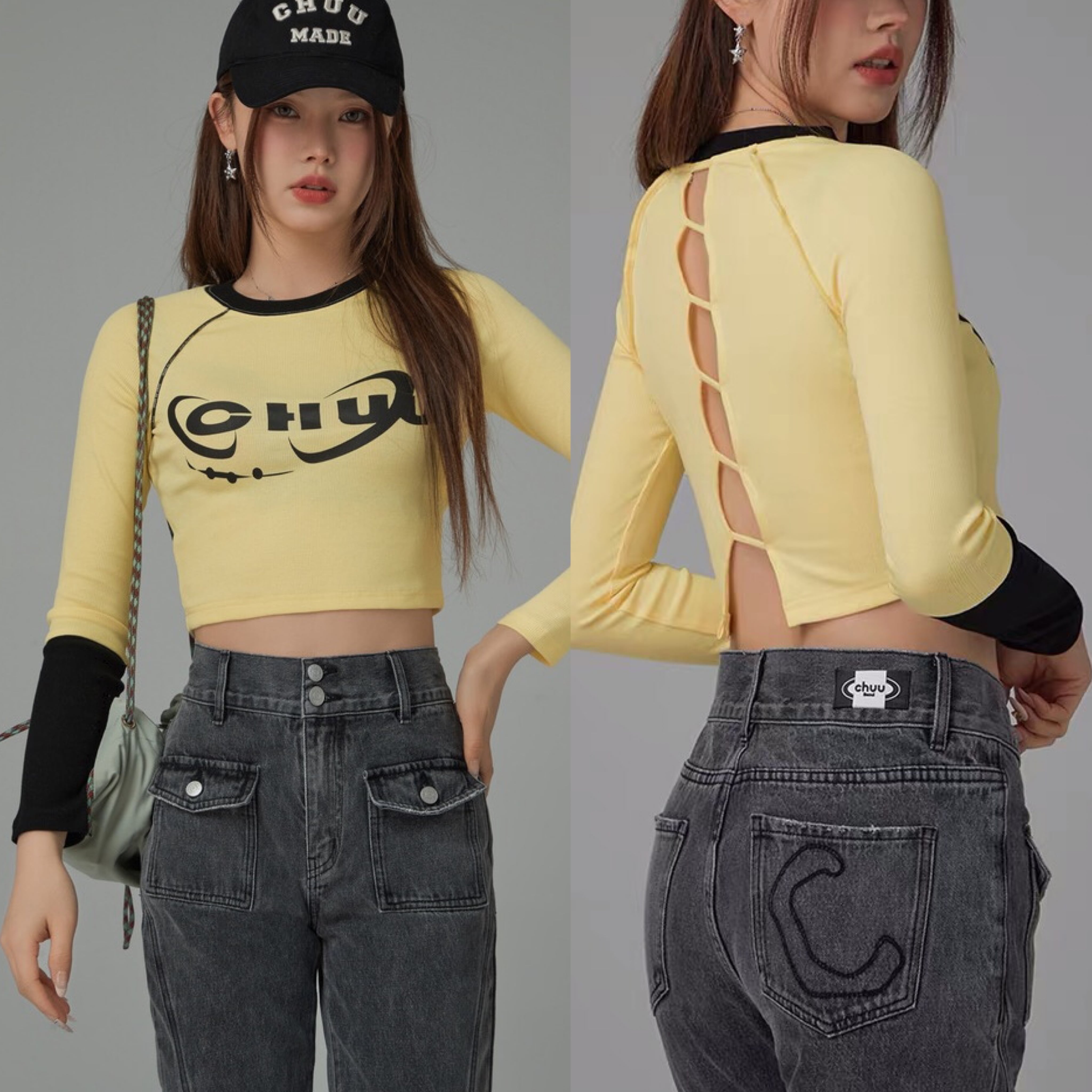 トップス Tシャツ 黄色 セクシー 編み上げ ダンス Y2K リボン トップス Tシャツ 黄色 セクシー 編み上げ ダンス Y2K リボン