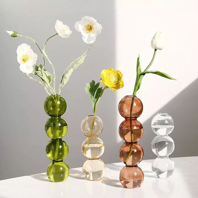 Glass bonbon flower vase 9色 4段 バブル 水玉 グラス 北欧デザイン