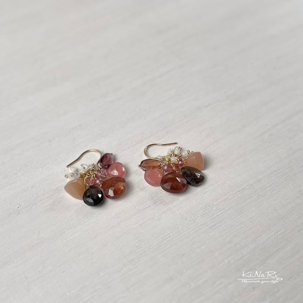 14kgf 】インカローズ×ムーンストーン/他 ＊ピアス/イヤリング可 確認