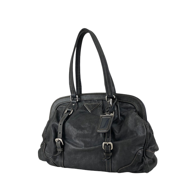 PRADA プラダ ハンドバッグ グレー トライアングルロゴ レザー がま口 ドクターズバッグ vintage ヴィンテージ オールド x8guys