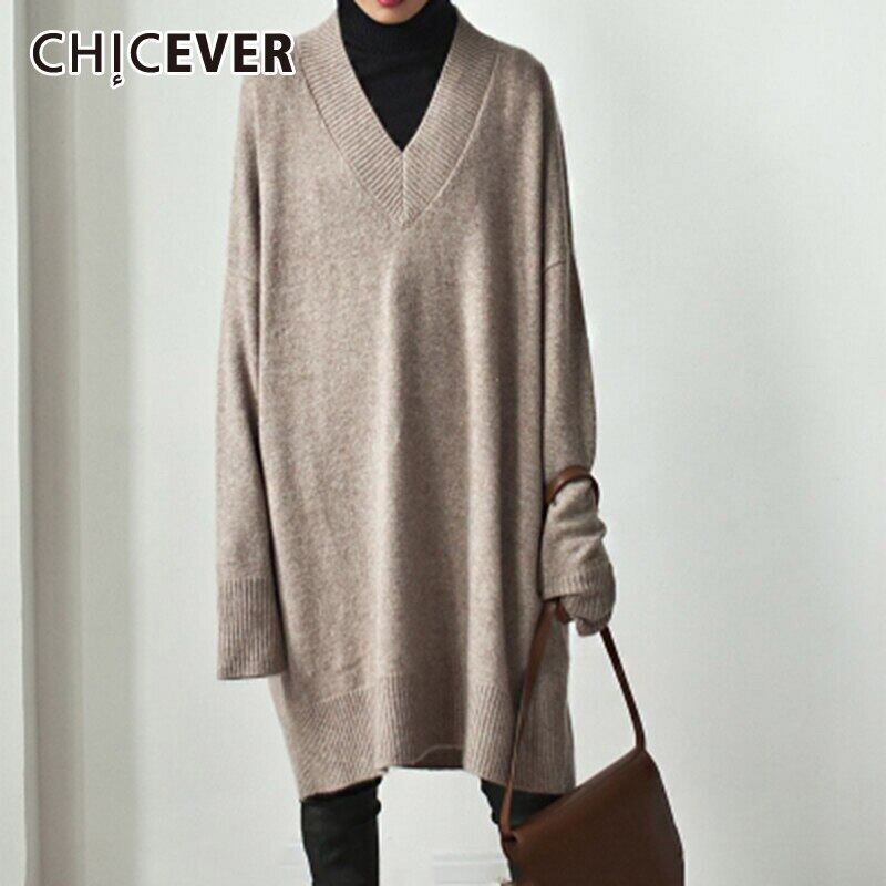 CHICEVERセーター女性Vネック長袖ヴィンテージルーズプルオーバーオーバーサイズセーター2020冬 ロング ウィンター 冬物 ビンテージ 6base558187939872