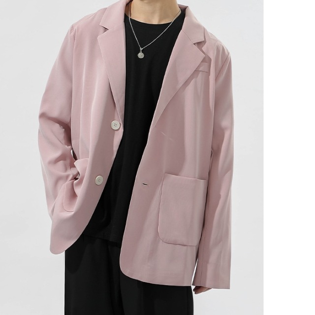 予約販売 テーラードジャケット 無地 ジャケット メンズ シンプル ブラック ブルー ピンク グリーン カジュアル こなれ感 お洒落 韓国トレンド 春 秋 大きいサイズ M L Xl 2xl 3xl Favoriteselect
