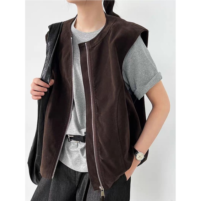 スエードタッチ ノーカラージップベスト　0180