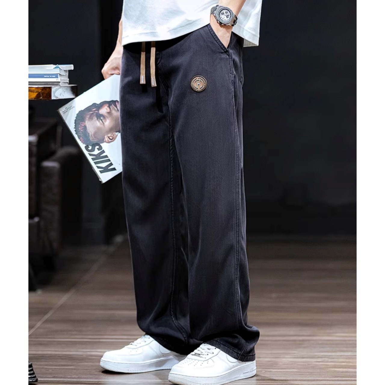 Logo Embroidered Elastic Waist Wide Pants ◇H0343
