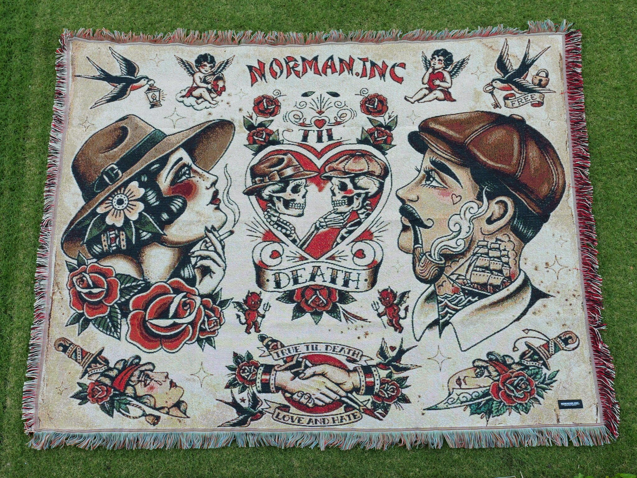 完売御礼】American Traditional tattoo design ジャガード織 ラグ