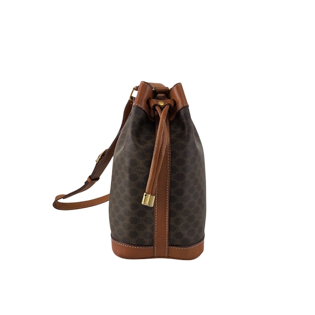 CELINE セリーヌ マカダム ショルダーバッグ ブラウン PVC レザー 巾着 vintage ヴィンテージ オールド tinzim