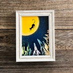 スタンド付きミニ原画 「猫のいる街」 黒猫×都会×満月 ちょっとしたスペースに飾るスプレーアート