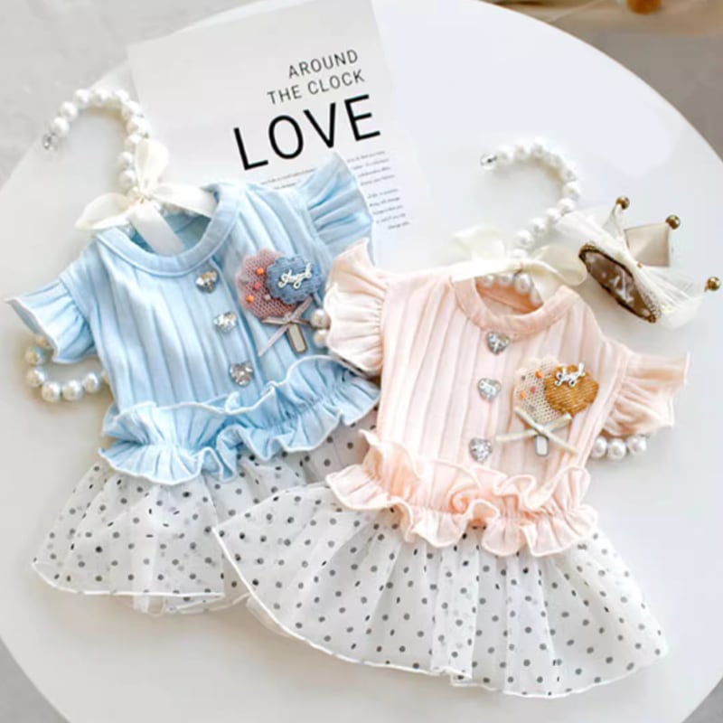 ドットスカートワンピース 犬服 00157