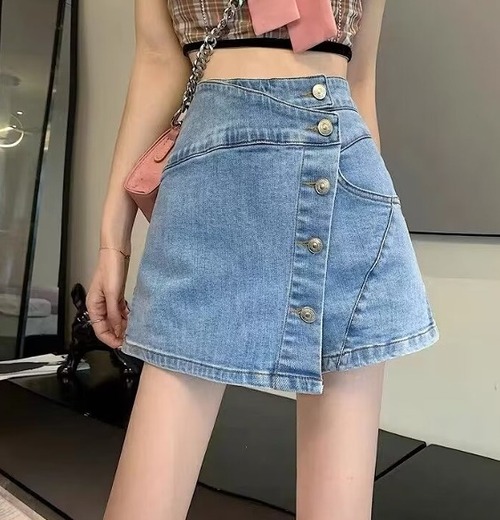 デニムショートパンツ ショーパン ジーパン 切替 スリム 着痩せ ハイウエスト 【大きいサイズ】